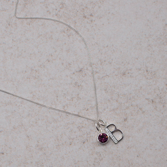 Sterling Silver Birthstone & Initial Pendant Necklace