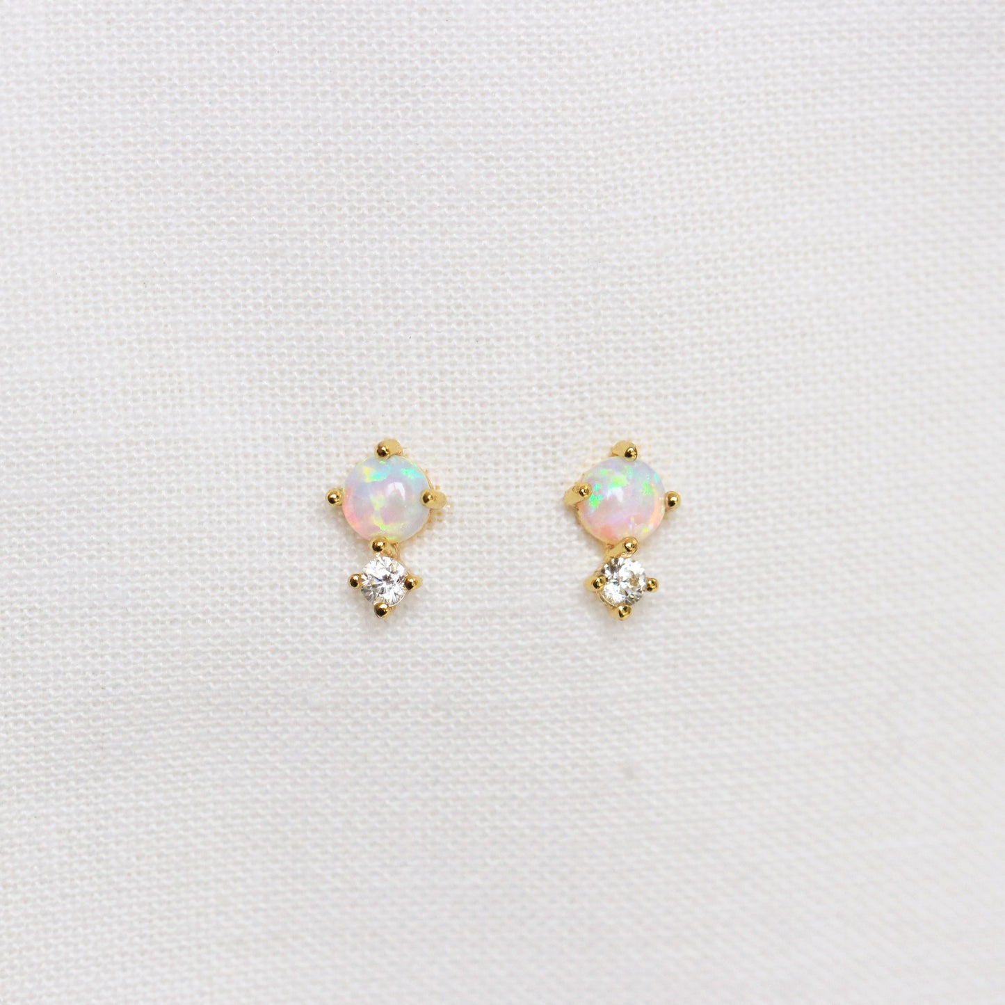 18ct Gold Plated Opal And Cz Stud Earrings