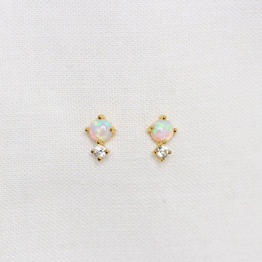 18ct Gold Plated Opal And Cz Stud Earrings