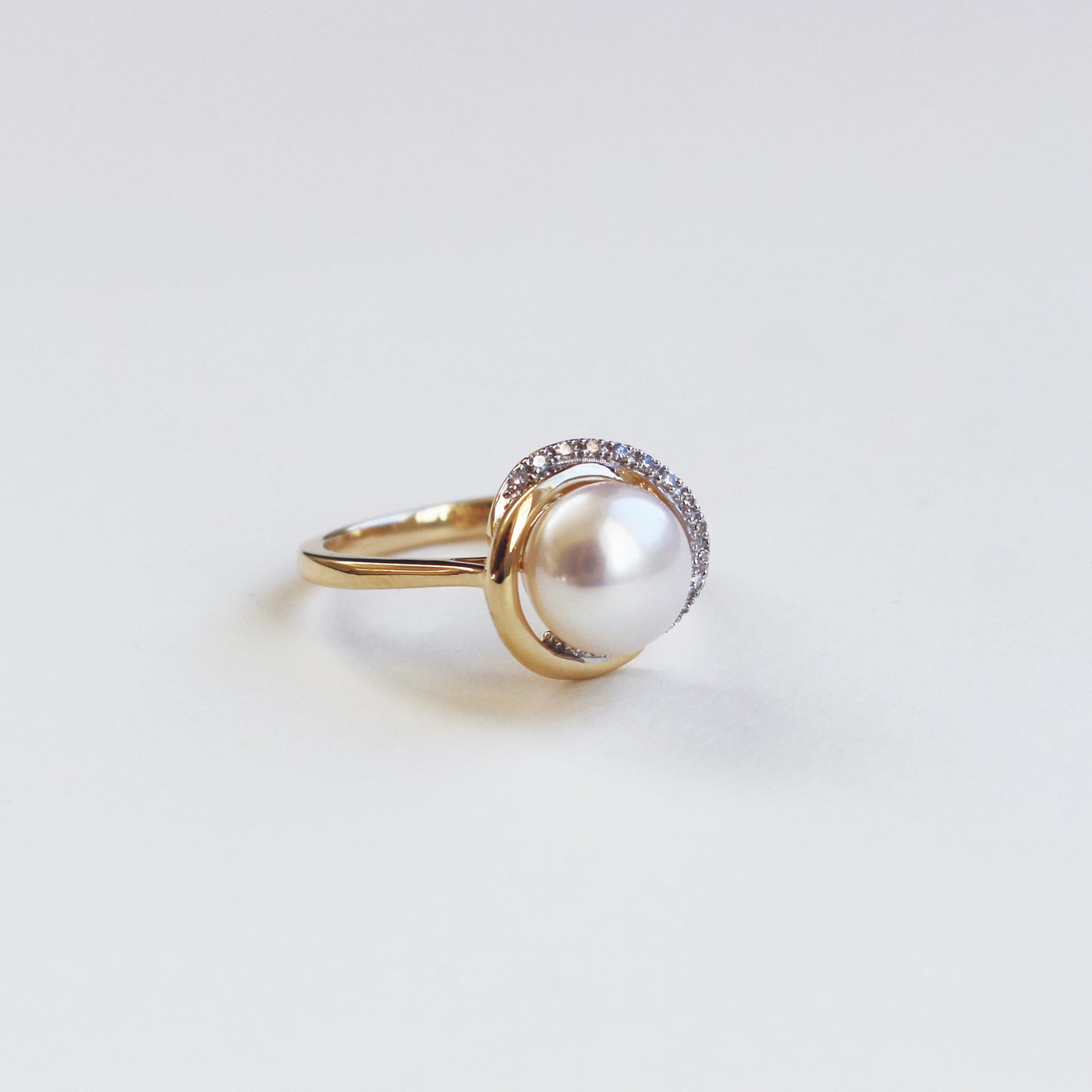 Entwined 9ct Yellow Gold Pearl And Diamond Ring